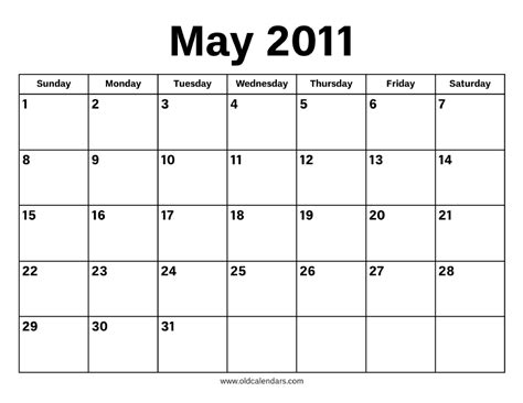 Calendar 2011 May